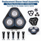 Tri-head replacement shaver head assembly with blue pads and silver foil cutters