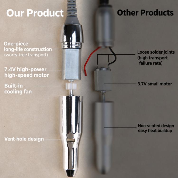 Metal electric nail drill handpiece with visible bit and cooling fan