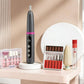 Cordless nail drill pen kit with grey pen, UV light lamp, and assorted nail bits
