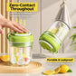 Green portable ice press cup with lid and handle; frosted ice cubes inside