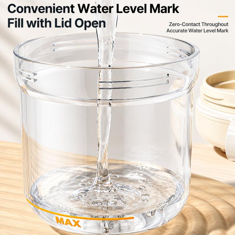 Transparent ice press cup with lid open and water level mark
