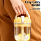 Portable ice press mold cup with flip-up handle, clear chamber and yellow lid