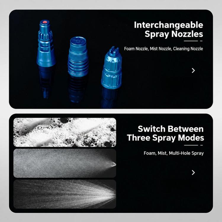 Interchangeable spray nozzles set with three spray modes for foam and mist