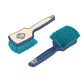 Car detailing brushes with teal bristle head and teal scrub pad, blue handle