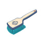 Turquoise tire brush with blue rubberized handle and dense soft bristle head
