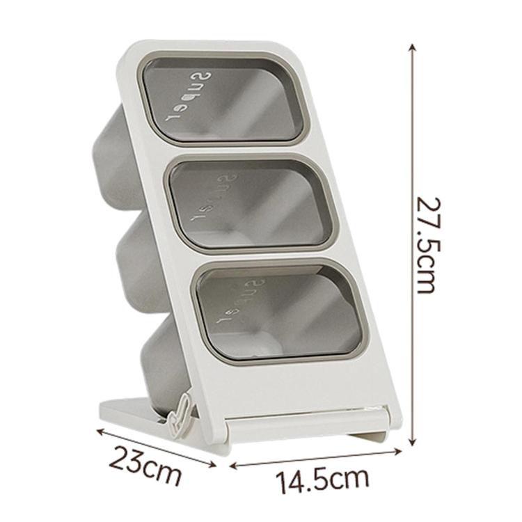 White desktop 3-tier organizer with three slanted gray compartments for pods and tea