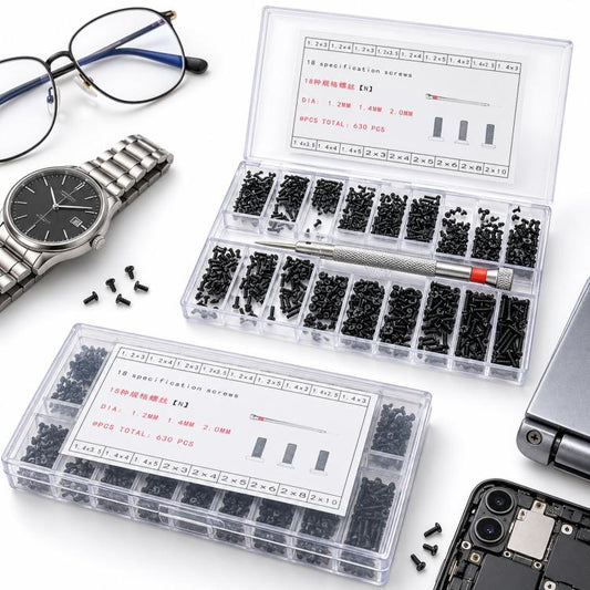630 PCS/Box Micro Screws Kit Carbon Steel M1.2 / M1.4 / M2.0 Small Screws Set with Screwdriver