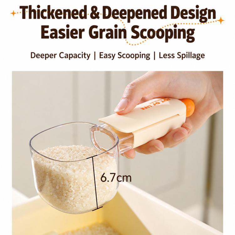 Thickened Visible Rice Scoop With Sealing Clip Large Capacity Kitchen Measuring Spoon For Grains