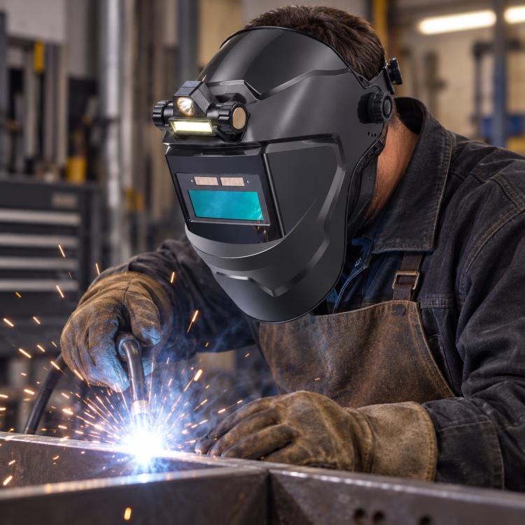 Head-Mounted Solar-Powered Auto-Darkening Welding Helmet, True-color Model + Headlamp