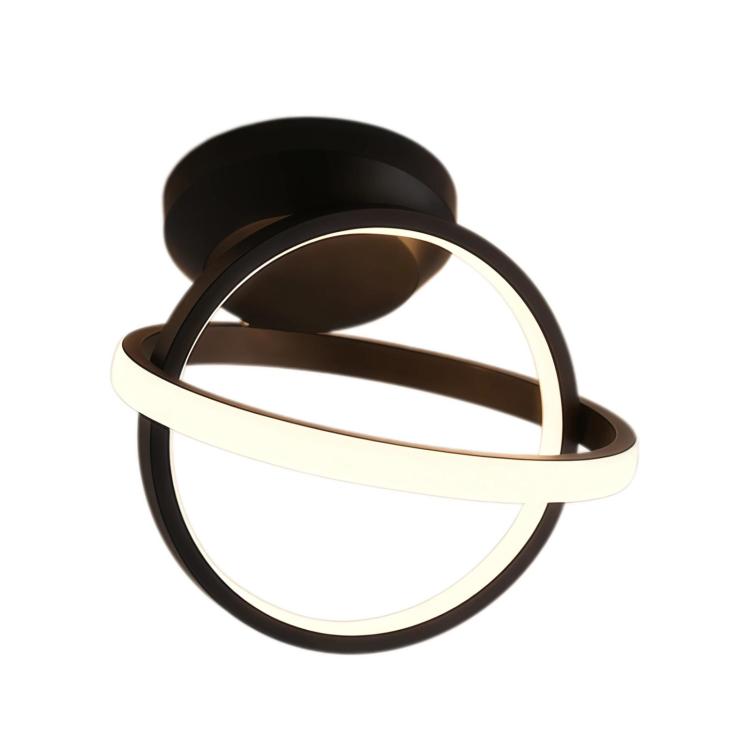 LED ceiling light with black circular halo ring and soft white glow, flush mount
