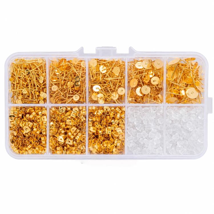 Earring Posts And Backs Kit Flat Pad Stud Earring Findings With Butterfly & Bullet Backs