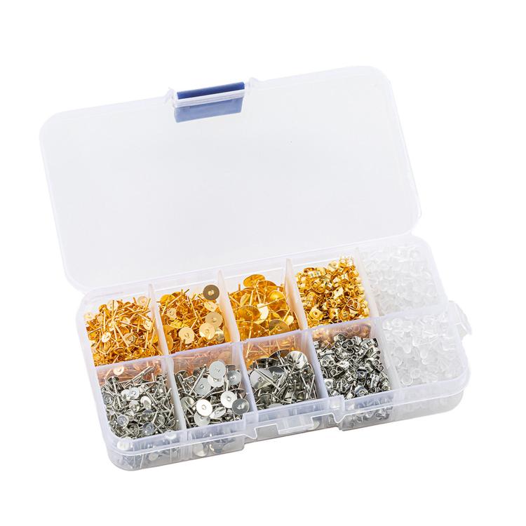 Earring Posts And Backs Kit Flat Pad Stud Earring Findings With Butterfly & Bullet Backs