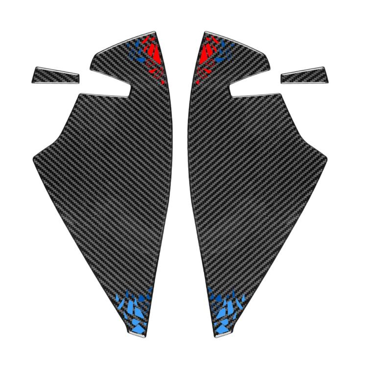 Carbon fiber door anti-collision buffer pads with blue and red graphic accents, set