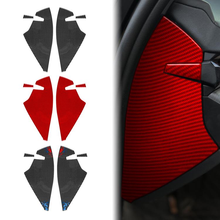 Red and black carbon fiber door buffer pad stickers shown and partially installed