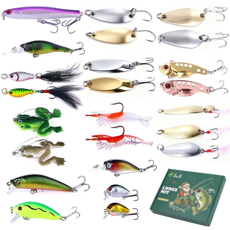 Assorted fishing lures set with hard baits and soft skirt lures in mixed colors