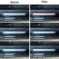 Installed door sill decorative stickers on car sill, red-outlined trim detail.