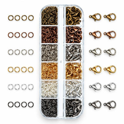 Jewelry findings kit with lobster clasps and open jump rings in mixed metal finishes