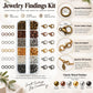 Jewelry findings kit with lobster clasps and open jump rings arranged in organizer