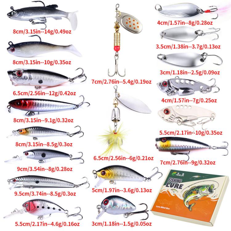 18 PCS/Box HENGJIA Fishing Lures Kit Multi-Type Hard Soft Baits Tackle Box Set