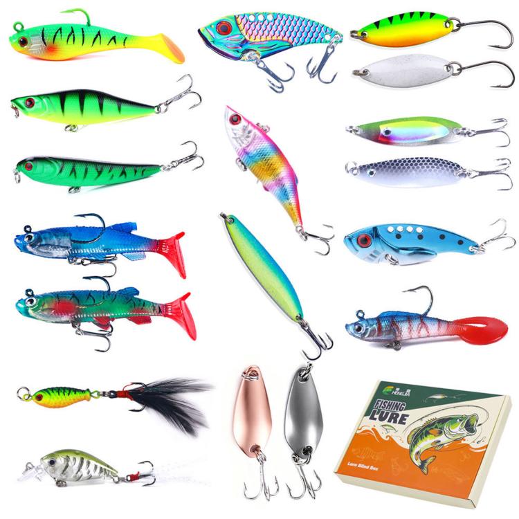 18 PCS/Box HENGJIA Fishing Lures Kit Multi-Type Hard Soft Baits Tackle Box Set
