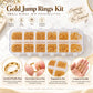 Gold open jump rings kit with mixed-size rings stored in clear plastic organizer box
