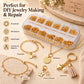 Gold open jump rings kit with mixed-size rings in clear compartment organizer box for DIY jewelry