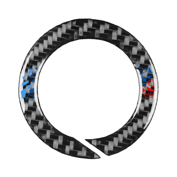 Steering wheel logo decor ring sticker, black carbon fiber weave with blue/red accents