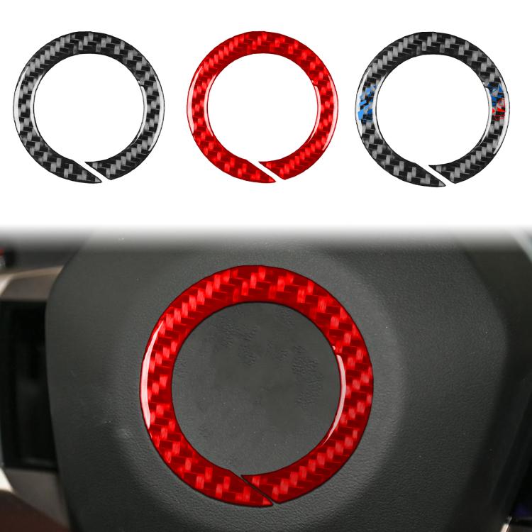 Steering wheel logo decor ring sticker set, black and red carbon fiber rings