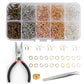 Earring making kit with multicolor jump rings, hooks, and included pliers and tweezers