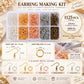 Earring making kit storage box with earring hooks and jump rings in five metal colors