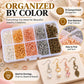 Organized earring kit storage box with snap lid, compartments, and earring hooks with rings