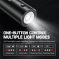 Car safety hammer with LED flashlight and one-button control for light modes