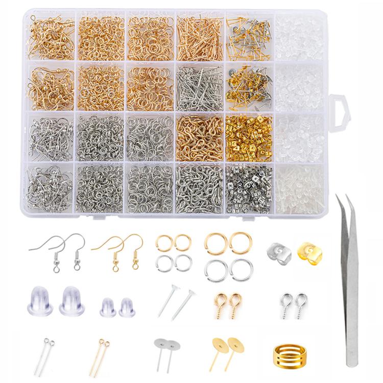 2680 PCS/Box Earring Making Kit Ear Hooks / Jump Rings / Eye Pins / Flat Pad Stud Posts & Backs with Tweezers