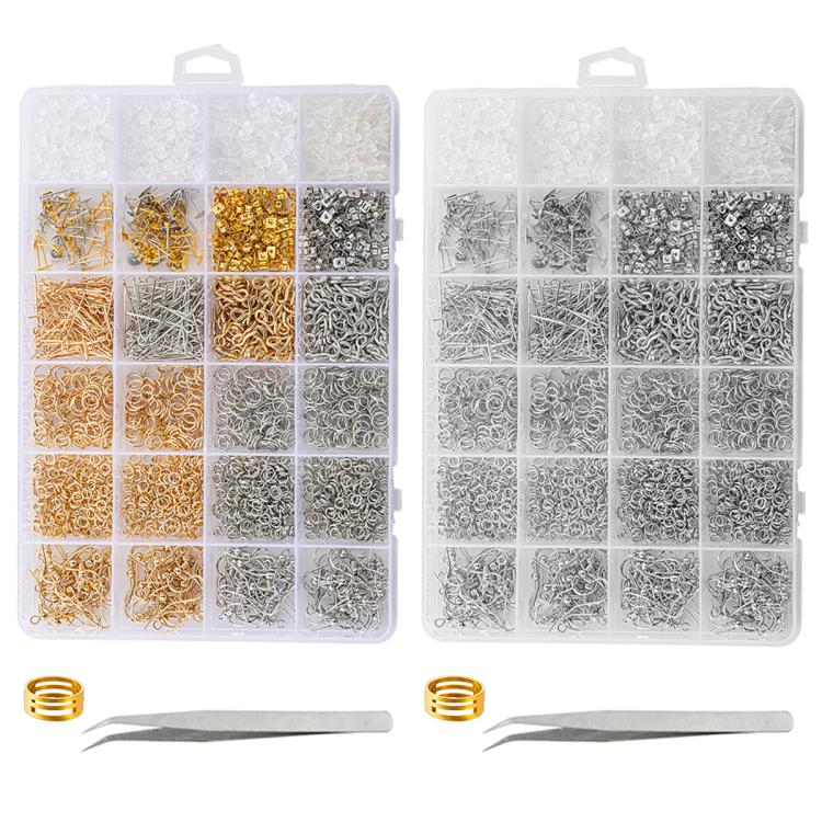 2680 PCS/Box Earring Making Kit Ear Hooks / Jump Rings / Eye Pins / Flat Pad Stud Posts & Backs with Tweezers