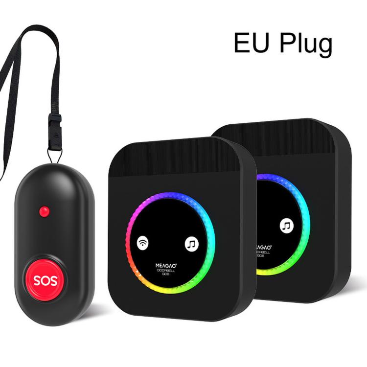 Wireless doorbell call pager system kit with EU plug receiver and black SOS transmitter