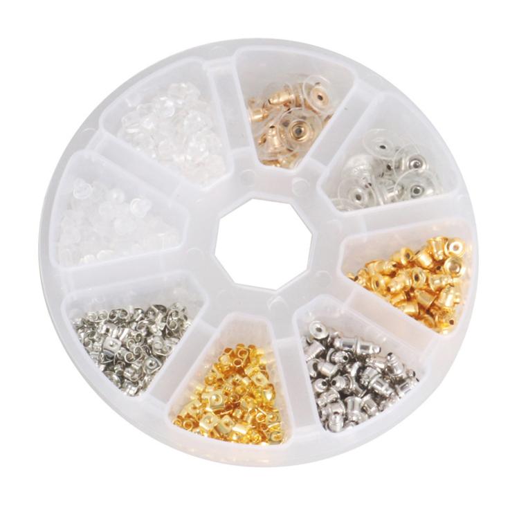 620 PCS/Box Earring Backs Replacement Kit 5 Styles Bullet / Butterfly / Disc Pad & Silicone Earnuts