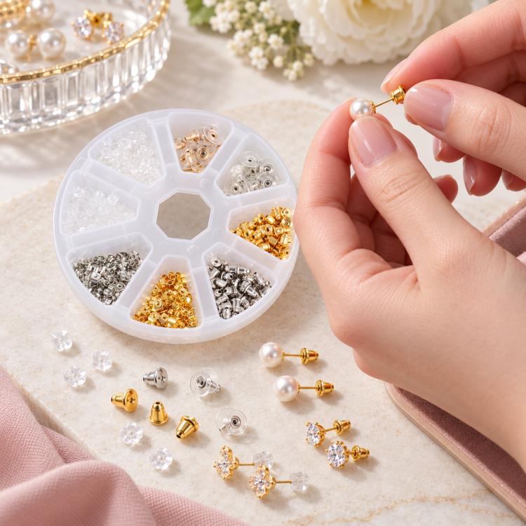 620 PCS/Box Earring Backs Replacement Kit 5 Styles Bullet / Butterfly / Disc Pad & Silicone Earnuts