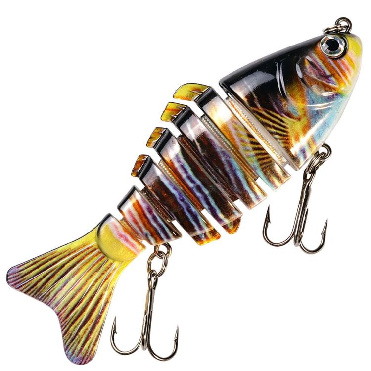 Dark multi-segment hard fishing swimbait lure with treble hooks