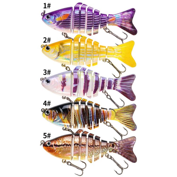 Five color multi-segment hard fishing swimbait lures with treble hooks