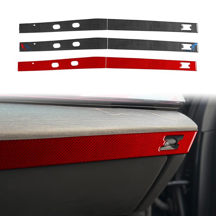 Installed under-dashboard decorative sticker strip in red and carbon fiber black