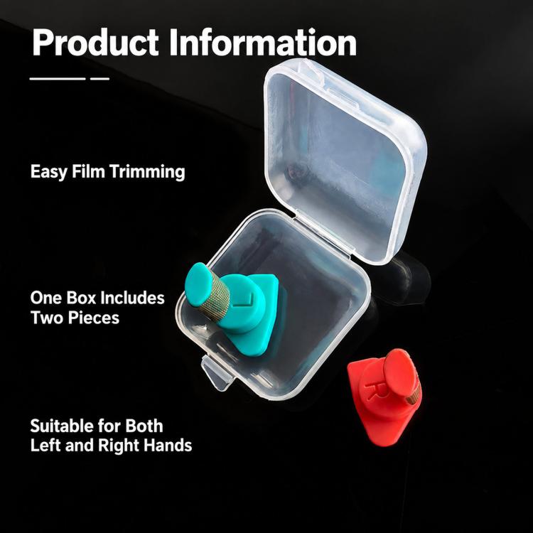 Car window tint cutting guide set with teal and red pieces in clear box