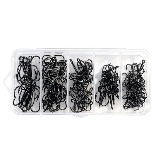 HENGJIA FH042 Treble Fishing Hooks High Carbon Steel Barbed Fishing Hooks Kit, 100 PCS/Box