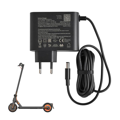 Black EU plug battery charger with power cord and DC connector ends