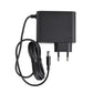 Black power adapter charger with EU two-pin plug and coiled cable