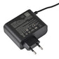 Black charger adapter with label side showing EU plug ends and cord