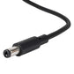 Black DC barrel connector with silver inner pin on power cable