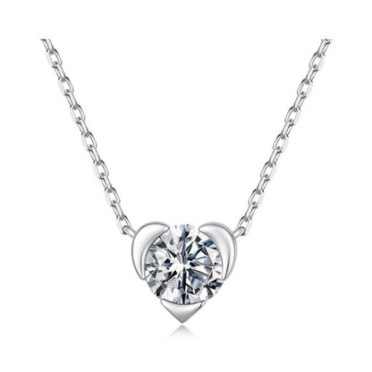 Sterling silver heart-shaped moissanite pendant on linked chain necklace