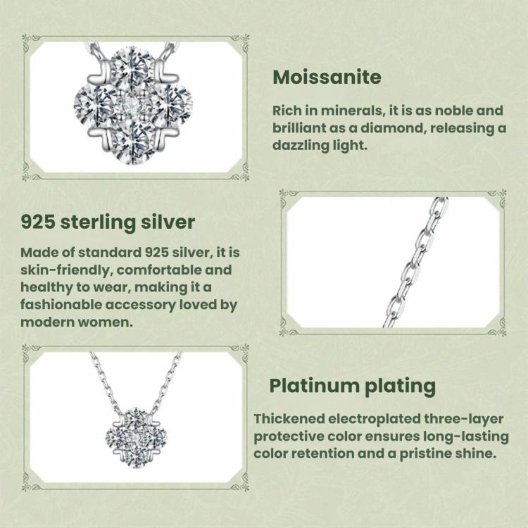 S925 Sterling Silver Lucky Four-Leaf Clover Moissanite Necklace, MSN081