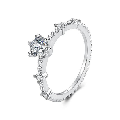 S925 Sterling Silver Platinum-Plated Moissanite Slim Ring, 6 US Size, 7 US Size, 8 US Size