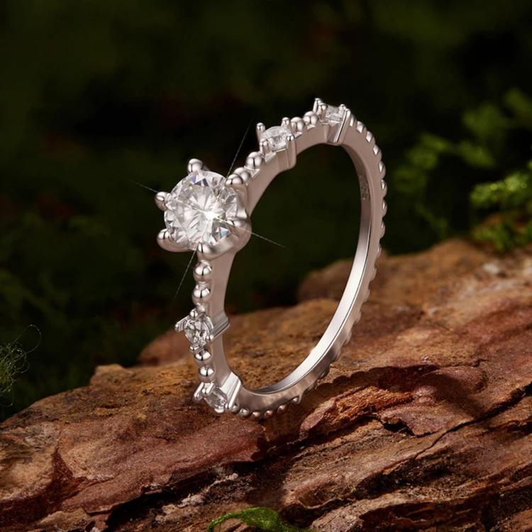S925 Sterling Silver Platinum-Plated Moissanite Slim Ring, 6 US Size, 7 US Size, 8 US Size